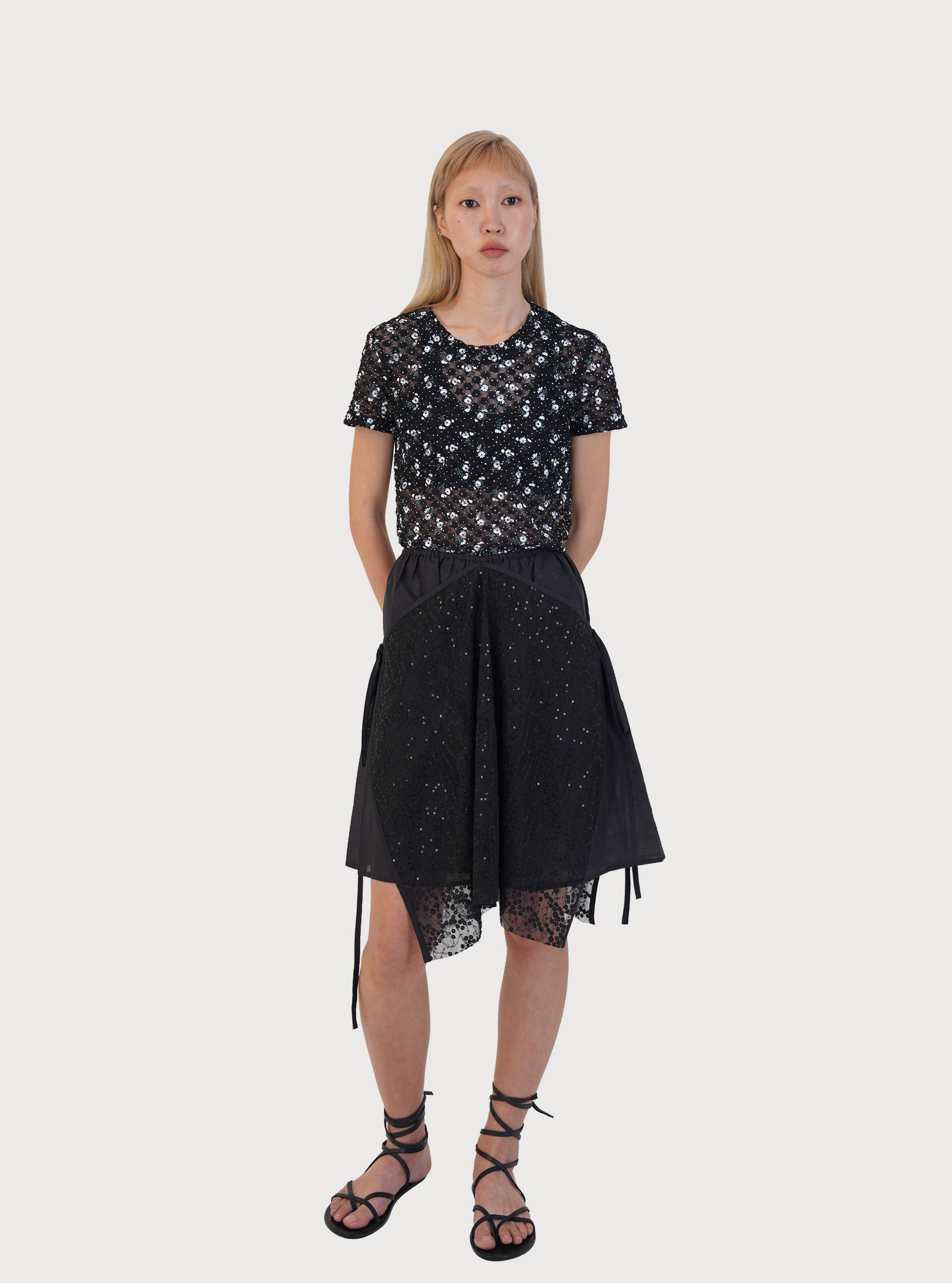 SPANGLED LAYER SKIRT_BLACK