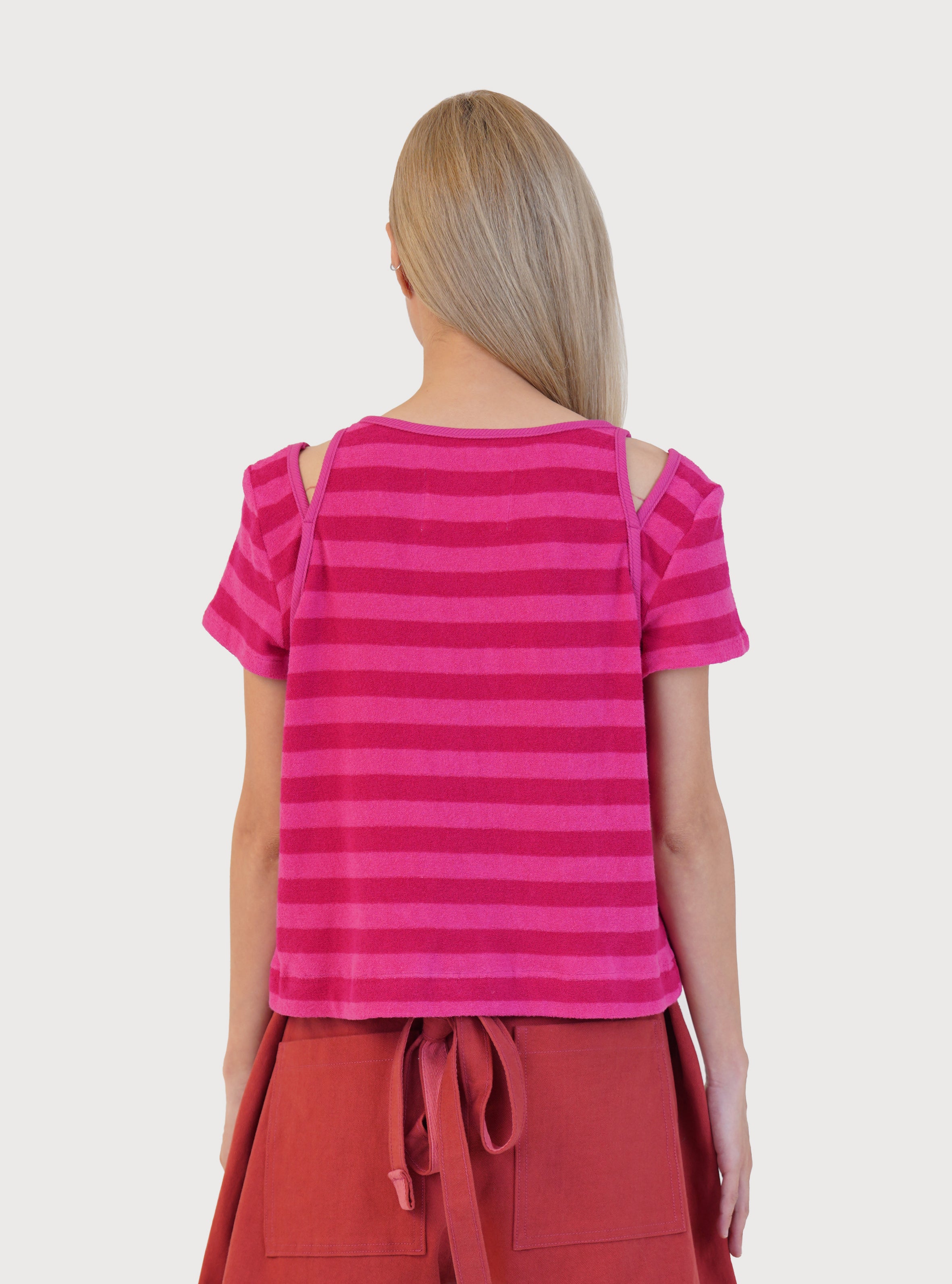 STRIPE TERRY SLIT TOP_PINK