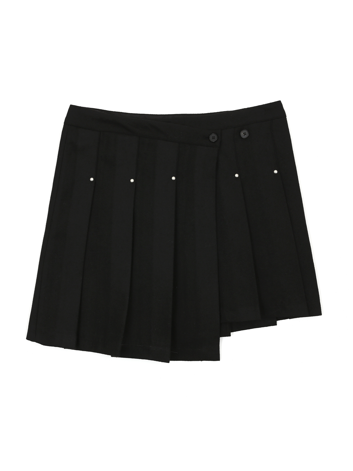 WOOL RIVET PLEATS WRAP SKIRT_BLACK